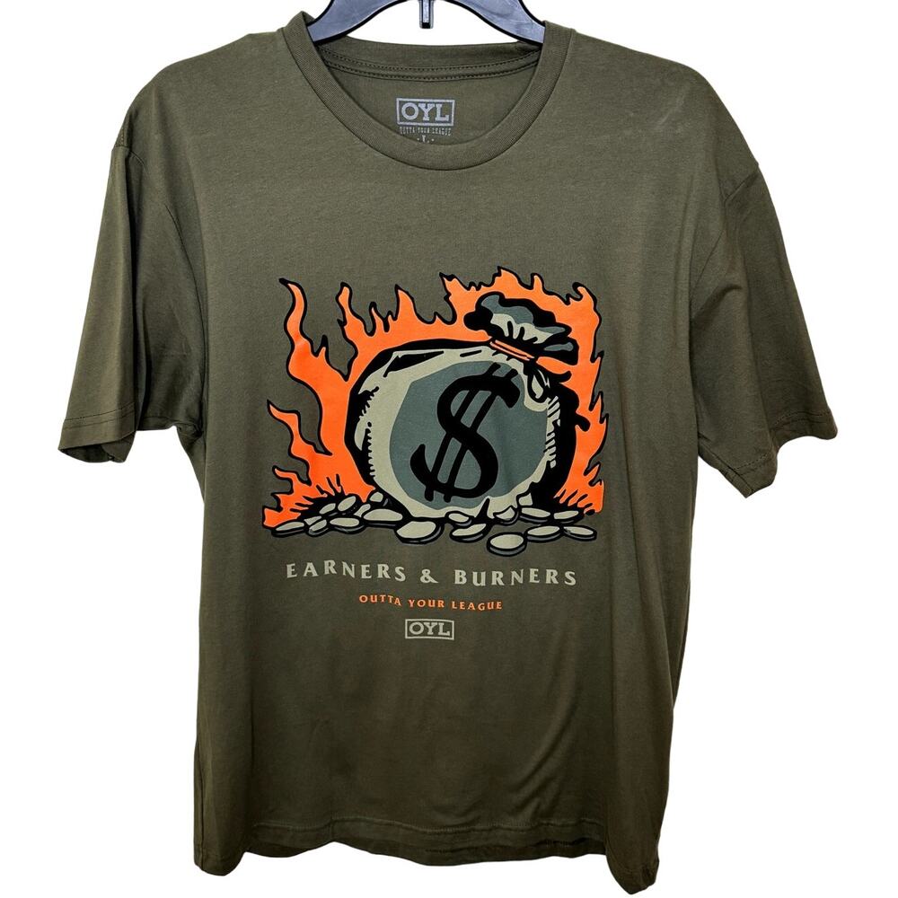 OYL Outta Your League Mens Olive & Orange Short Sleeve Crew Neck T-Shirt Size L